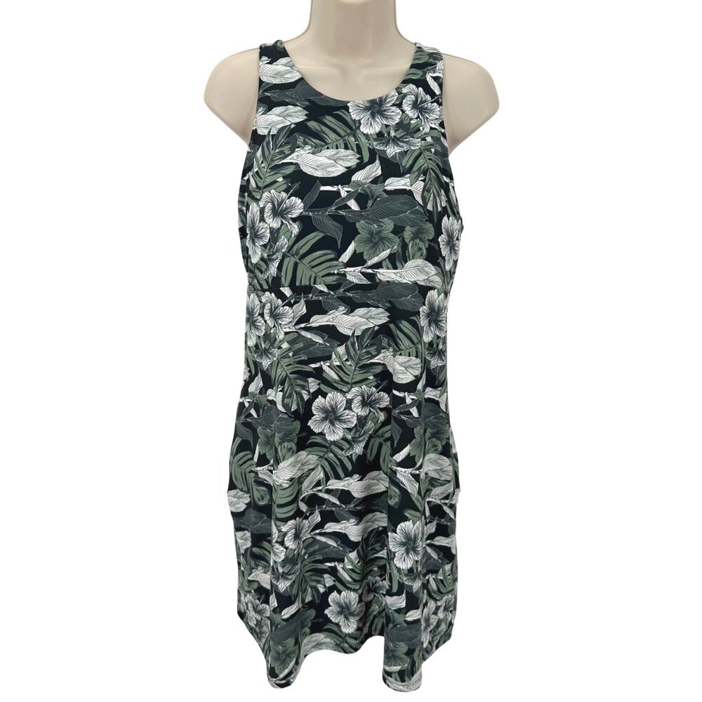 Freedom Trail By Kyodan Green Floral Print Sleeveless Dress Padded Shelf Bra L